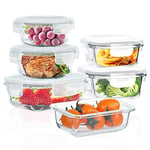 ROSOS Glass Food Storage Containers with Airtight Lids, 6 Pack Super Leak Proof Glass Containers with Lids, Not Easy Broken & BPA Free, Glass Food Containers with Lids for Freezer to Oven Safe, Grey