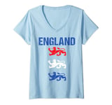 Womens England Football Patriotic English Lions V-Neck T-Shirt