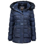 Geographical Norway Aimeraude Lady Parka Longue Epaisse Chaude Femme Automne Hiver - Manteau Fin Capuche Fausse Fourure - Blouson Coupe Vent - Doudoune Elegante Femmes (Marine M)