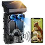 Caméra de Chasse Solaire Double Objectif, Caméra de Chasse Wi-FI 4K 30FPS 60MP Bluetooth avec Détection de Mouvement 0,1s Vision Nocturne