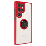 Case for Samsung Galaxy S23 Ultra Bi-material Metallic Ring Video Stand Red