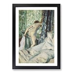 Big Box Art Nude Woman in The Bath by Edgar Degas Framed Wall Art Picture Print Ready to Hang, Black A2 (62 x 45 cm)