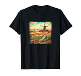 Whet Fields With Windmills Vintage Landscape Graphic T-Shirt