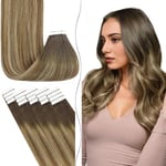 Fshine Tape In Extensions Cheveux Humains 16Inch 40cm Couleur 2 Darkest Brown Fade to 3 Y 27 Honey Blonde Tape In Extensions Balayage 20 Pièces 50g Tape In Hair Extensions