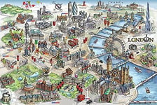 London Illustrated Map Maxi Poster, Wood, Multi-Colour, 91.5x61x0.02 cm