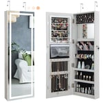 RELAX4LIFE Armoire à Bijoux Murale/Suspendue 120 cm, Miroir Bijoux Mural avec Éclairage LED 3 Couleurs, Porte Verrouillable, 3 Étagères, Miroir de Porte avec Rangement Bijoux, Blanc