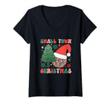 Womens Small Town Christmas Festive Holiday Vibes Cheer V-Neck T-Shirt