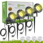 OMSEN Spots de Jardin avec Piquet GU10 7W, Blanc Chaud 3000K, Aluminium Solide, Étanche IP67, Ampoules Remplaçables, Spot à Piquer LED Extérieur pour Jardin, Cour, Arbre, Pelouse, Plantes, Lot de 4