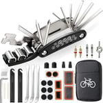 Kit Reparation Velo, Trousse Outils de Vélo, Outil Multifonction 16 en 1, Kit Crevaison Velo avec 3 Levier Pneu Velo, Rustine Velo Accesoire pour Bicyclette, VTT, Cyclisme