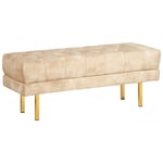 Banc en Velours Banquette de Lit Rembourré Glam Pouf Pieds en Métal Doré Beige