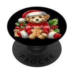 Chiot mignon en bonnet de noel avec biscuit au pain d'épice PopSockets PopGrip Adhésif