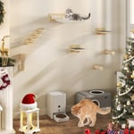 YITAHOME 7PCS Étagère Murale pour Chat, Arbre à Chat Mural en Bois, Mur d'escalade pour Chat, Meuble Mural pour Chat avec 3 Colonnes Recouvertes de Sisal/Escalier à 4 Marches avec Griffoir/Hamac