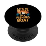 Life is Better on a Fishing Boat Bateau Lac Retro PopSockets PopGrip Adhésif