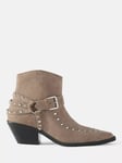 Mint Velvet Suede Stud Cowboy Ankle Boots, Beige