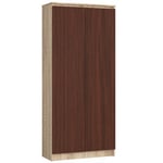 Bibliothèque de bureau Armoire AKORD R80 Chêne Sonoma 80 cm 2 portes façade Wengé 8 étagères 80x35x180 cm