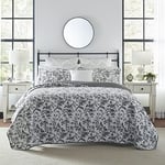 Laura Ashley Cotton Reversible Bedding with Matching Shams, Home Decor for All Seasons, Amberley Black/White, Queen