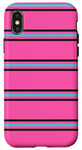 Coque pour iPhone X/XS Rose Bleu Noir Rayé Girly Esthétique Preppy Stripe