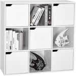 Meerveil - Mondeer Bibliothèque, Étagère de livres, Meuble de rangement avec 9 Compartiments, Inclus 4 Ouvert et 5 avec Porte, Blanc