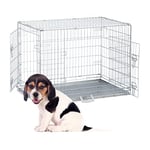 Relaxdays Cage pour Chien Pliable, Maison, Voiture, Transport, avec Fond, 2 Portes, HxLxP : 67x91x60 cm, Acier, Argent