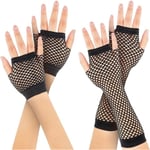 2 par långa och korta fiskenät handskar (svart) Fingerless fiskenät handskar Mesh handskar 80-tal fiskenät handskar Handskar för 80-talets utklädnad