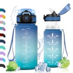 Vikaster VC-TY-SHXZG-500ML-JB-Blue-Green, Gourde avec Paille 500ml/1500ml, sans BPA, Étanche & Réutilisable, Bouteille Enfant Ouvrir en Un Clic Unisex-Youth, Bleu vert-500ml, 500ml