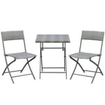 Ensemble meubles de jardin design table carré et chaises pliables résine tressée imitation rotin gris