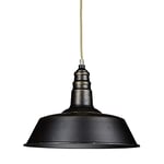 Relaxdays Luminaire suspension lampe de plafond plafonnier de style industriel hauteur réglable abat-jour en fer optique laiton brossé socle en bois,Gris