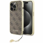 Étui Coque IPHONE 15 Pro Guess Simili Cuir Braun Avec Chaîne Or