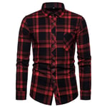 RIQWOUQT Homme Chemise Fleurie Manches Longues,Rouge Et Noir Plaid Personnalité Vêtements pour Hommes Tops Chemise Formelle pour Hommes Tops Casual Business Plaid Impression À Manches Longues Soci