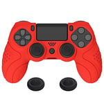 PlayVital Guardian Edition Passion Red Ergonomic Soft Anti-Slip Controller Silicone Case Cover for ps4, Rubber Protector with Black Joystick Caps for ps4 Slim/for ps4 Pro Controller