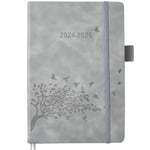 Diary 2024 2025 A5 Page per Day, Daily Planner with Monthly Tabs, Pocket, Pen Holder & 2 Bookmark, Elastic Appointment Mid Year Diary 24/25 Page a Day, Aug’24-Jul‘25 for Teacher Student