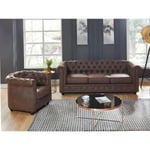 Vente-unique Canapé 3 places et fauteuil CHESTERFIELD en microfibre aspect cuir vieilli