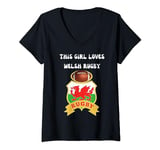 This Girl Loves Welsh Rugby Welsh Fan Wales V-Neck T-Shirt