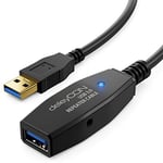 deleyCON 15m Câble Actif USB 3.0 Rallonge Active avec 2 Amplificateur de Signal Câble Répéteur USB3.0 Câble de Rallonge PC Ordinateur Imprimante Scanner