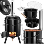 tectake® Barbecue Multifonction 5 en 1 Grill XL Barbecue charbon de bois Four à Goulash Marmite Poêle Rôtissoire à poulet avec Thermomètre intégré pour Cuisine extérieure Jardin Terrasse