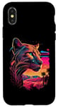 Coque pour iPhone X/XS Silhouette de Cougar vintage avec coucher de soleil de montagne rétro