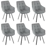 EUGAD Lot de 6 Chaises de Salle à Manger Pivotante, Chaise de Cuisine avec Dossier et Appui-Coudes, Chaise Rembourée, en Velours, Pieds en Métal, pour Chambre, Salon, Gris Foncé