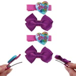 4Pc TROLLS WORLD TOUR HAIR BOW & CLIP SET Girls Kid Pink/Purple Alligator Slides