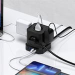 Multiprise Cube 9-en-1 avec usb, 5 Prises avec 4 Ports usb, Prise avec Interrupteur, Parasurtenseur avec Interrupteur et Cable 2M, Rallonge