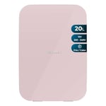 Cecotec Mini Réfrigérateur Bolero MiniCooling 20L Bahamas Pink. Design compact 20L, polyvalent 12V-220V, refroidit jusqu'à 7ºC et chauffe jusqu'à 65ºC, parfait pour voyages et maison.