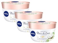 NIVEA Baume Corps Soufflé Perlé (1 x 200 ml), soin corps hydratation 24 h, baume hydratant à l'huile de monoï et au parfum tropical de noix de coco (Lot de 3)