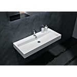 Lavabo mural / lavabo à poser en marbre coulé BS6002 -blanc- 76,5 cm et 100cm 76.5cm - avec trou prépercé - Bernstein