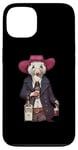 Coque pour iPhone 13 Opossum américain dans un chapeau de cowboy buvant une bouteille de whisky