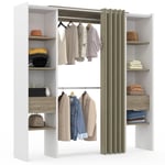 Dressing extensible double MERYL 120/180 x 50 x 180 cm blanc avec étagères hêtre