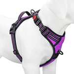 PoyPet No Pull Dog Harness, [Release on Neck] Reflective Adjustable No Choke Pet Vest with Front & Back 2 Leash Attachments, Soft Control Training Handle for Small Dogs(Purple,S)