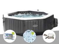 Kit spa gonflable Intex PureSpa Carbone octogonal Bulles et Jets 4 places + 12 filtres + 5 kg de sel + Kit d'entretien