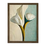 Wee Blue Coo Cala Lily Lilies Flower Abstract Minimalist Painting Duck Egg Cream Mustard Artwork Framed Wall Art Print 18X24 Inch