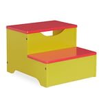 Relaxdays Marchepied pour Enfants, Petit Tabouret, 2 marches, Hauteur 25 cm, Salle Bain, MDF, accès lavabo, Rouge-Jaune