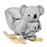 HOMCOM Jouet à Bascule Koala avec marionnette - Effet sonore Rugissement - Fauteuil intégré, Ceinture de sécurité - Bois peuplier Peluche Courte Polyester Gris