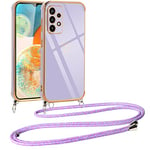 Vauki Coque pour Samsung Galaxy A23 4G avec Cordon de Collier, Galvanisé Etui Housse avec Motif Coeur d'amour, Antichoc Anti-Rayures Case avec Bandoulière pour Samsung A23 4G 6.6", Violet